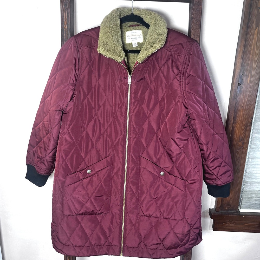 Weatherproof Womens Burgundy Quilted Sherpa Lined Jacket Small Barn Chore